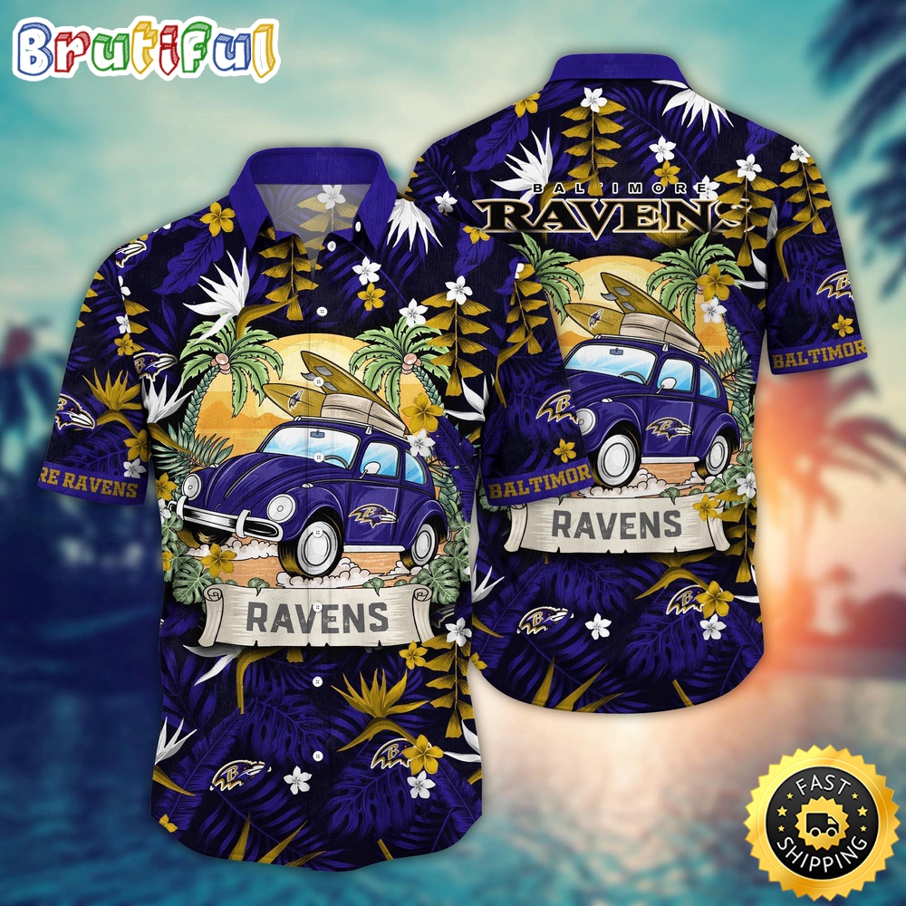 NFL Baltimore Ravens Hawaii Shirt Car Plam Tree Aloha Shirt