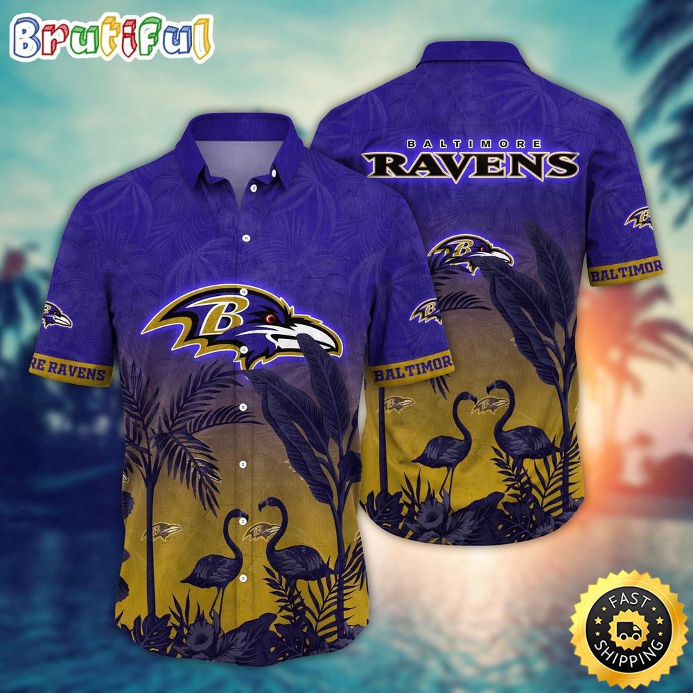 NFL Baltimore Ravens Hawaii Shirt Flamingo And Flower Funny Aloha Shirt