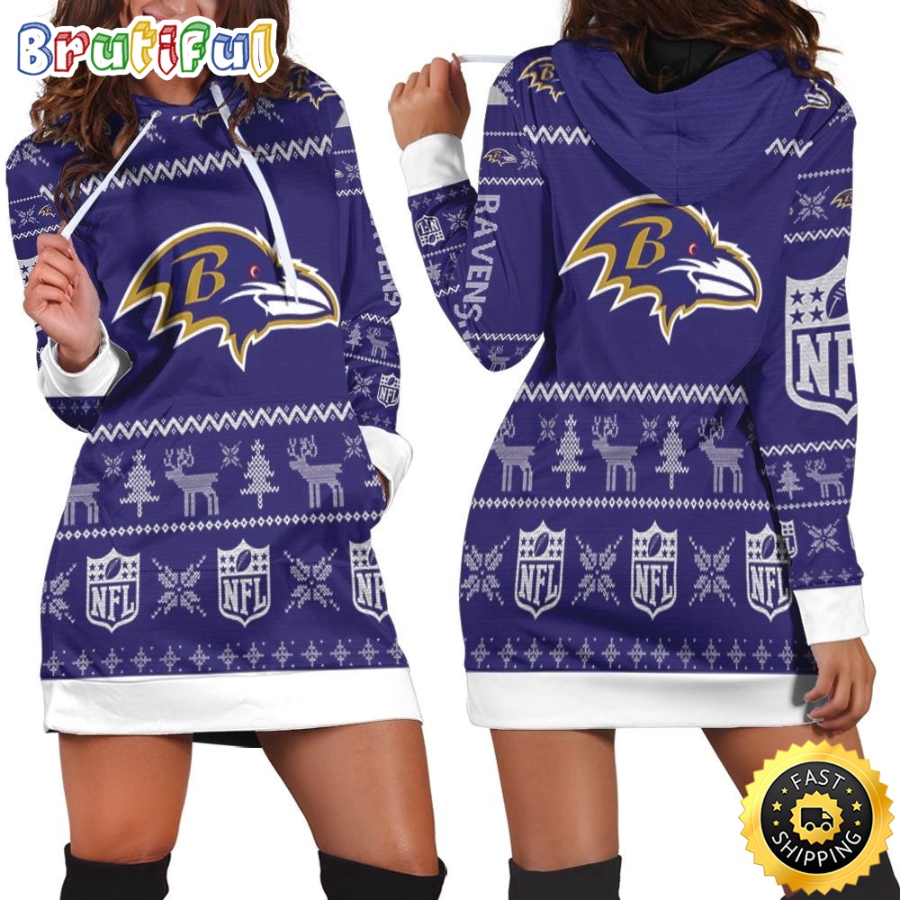 NFL Baltimore Ravens Hoodie Dress Christmas Print 3D Hoodie Women