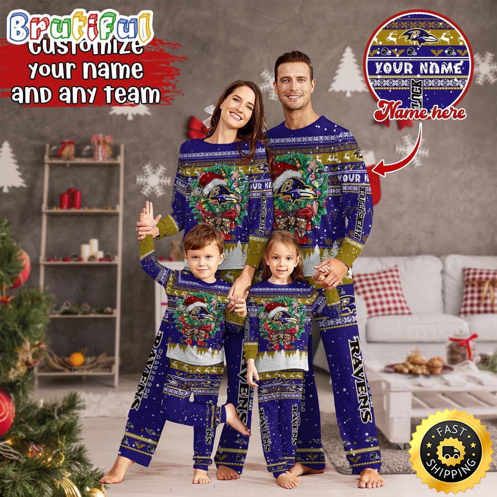 NFL Baltimore Ravens Pajamas Christmas For Family Custom Name Pajamas