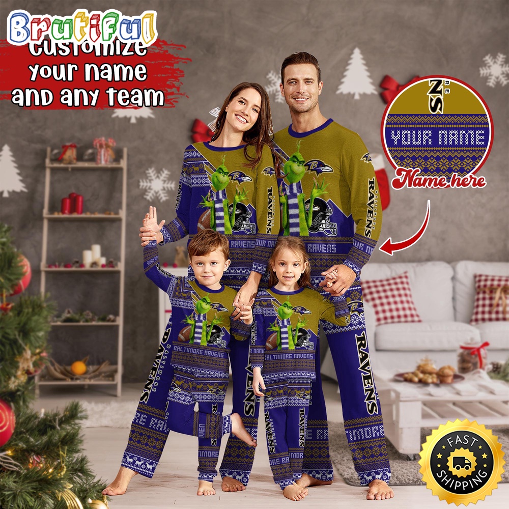 NFL Baltimore Ravens Pajamas Christmas Sports For Family Custom Name Pajamas