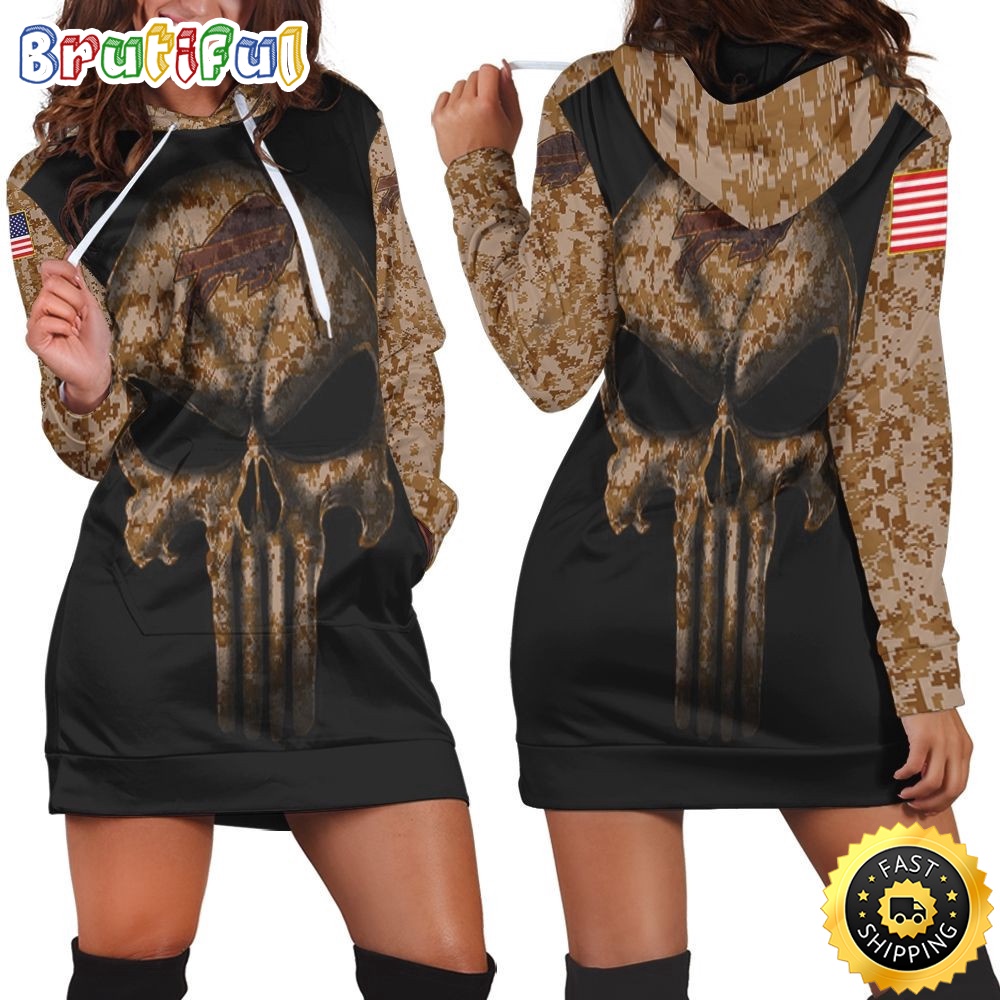 NFL Buffalo Bills Hoodie Dress American Flag Camouflage Skull