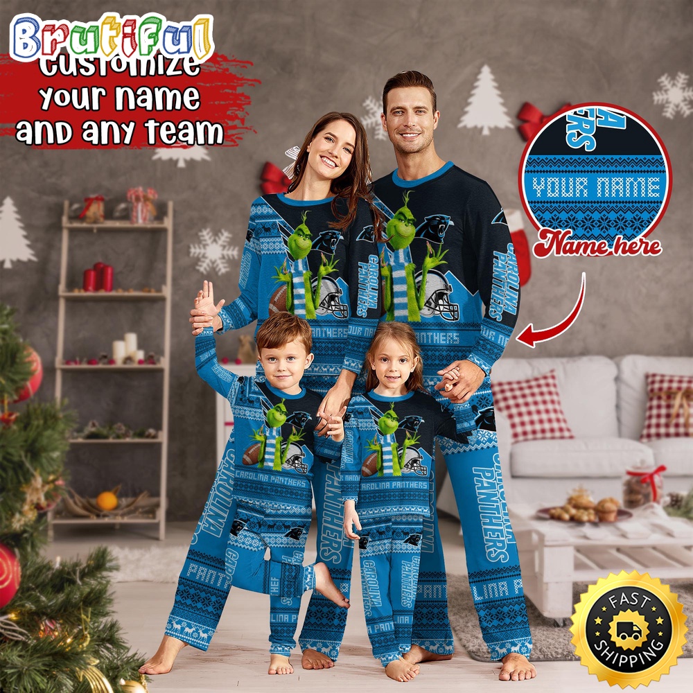 NFL Carolina Panthers Pajamas Christmas Sports For Family Custom Name Pajamas