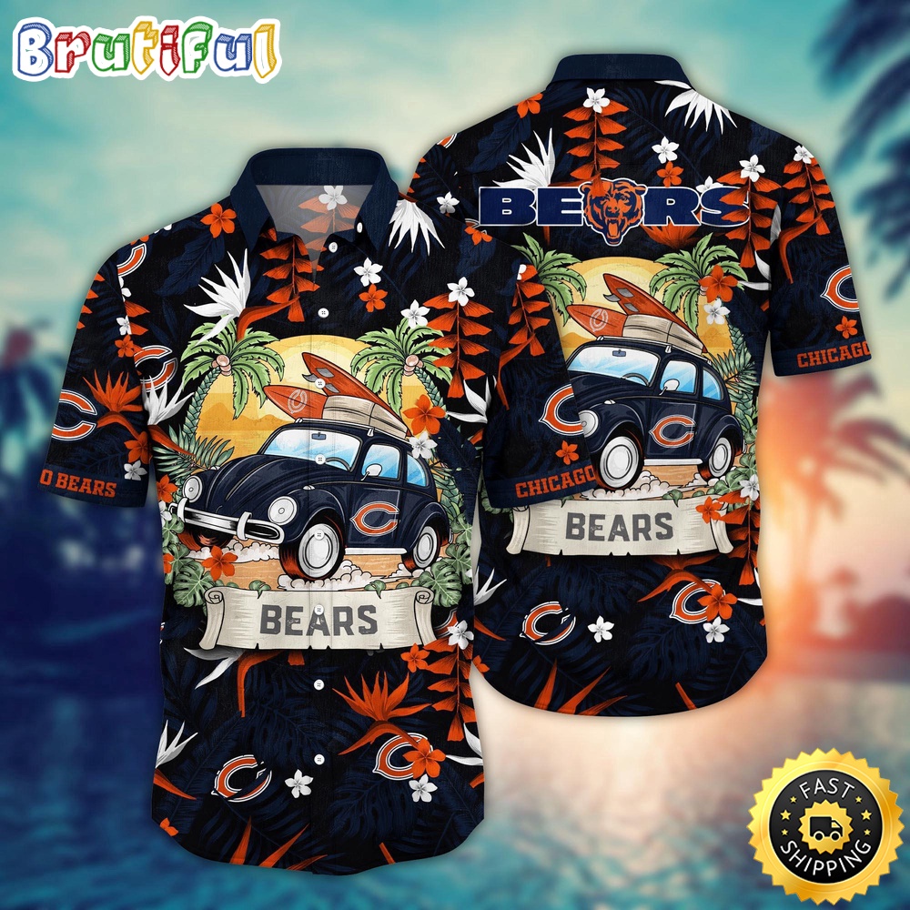 NFL Chicago Bears Hawaii Shirt Car Plam Tree Aloha Shirt