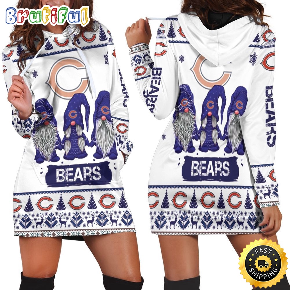 NFL Chicago Bears Hoodie Dress Gnomes All Over Print Hoodie Women