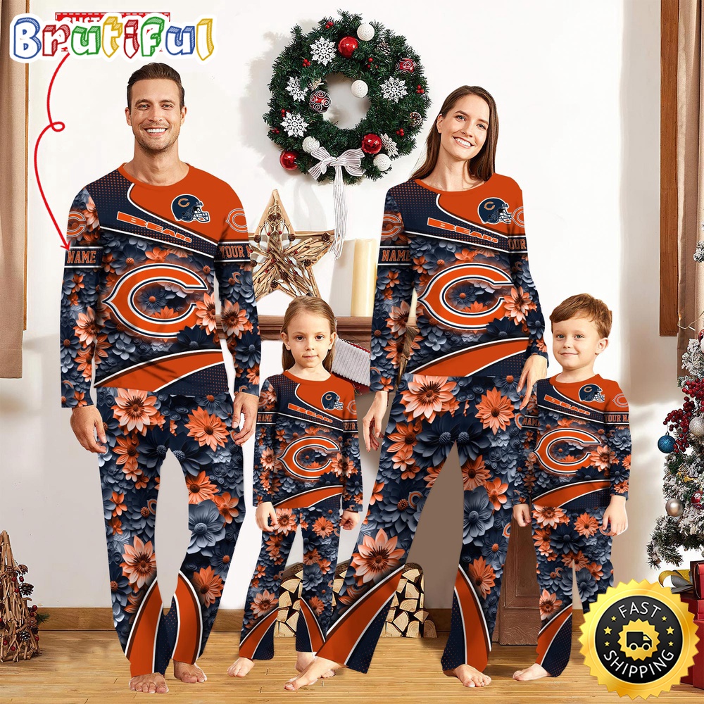 NFL Chicago Bears Pajamas Flower Sports For Family Custom Name Pajamas