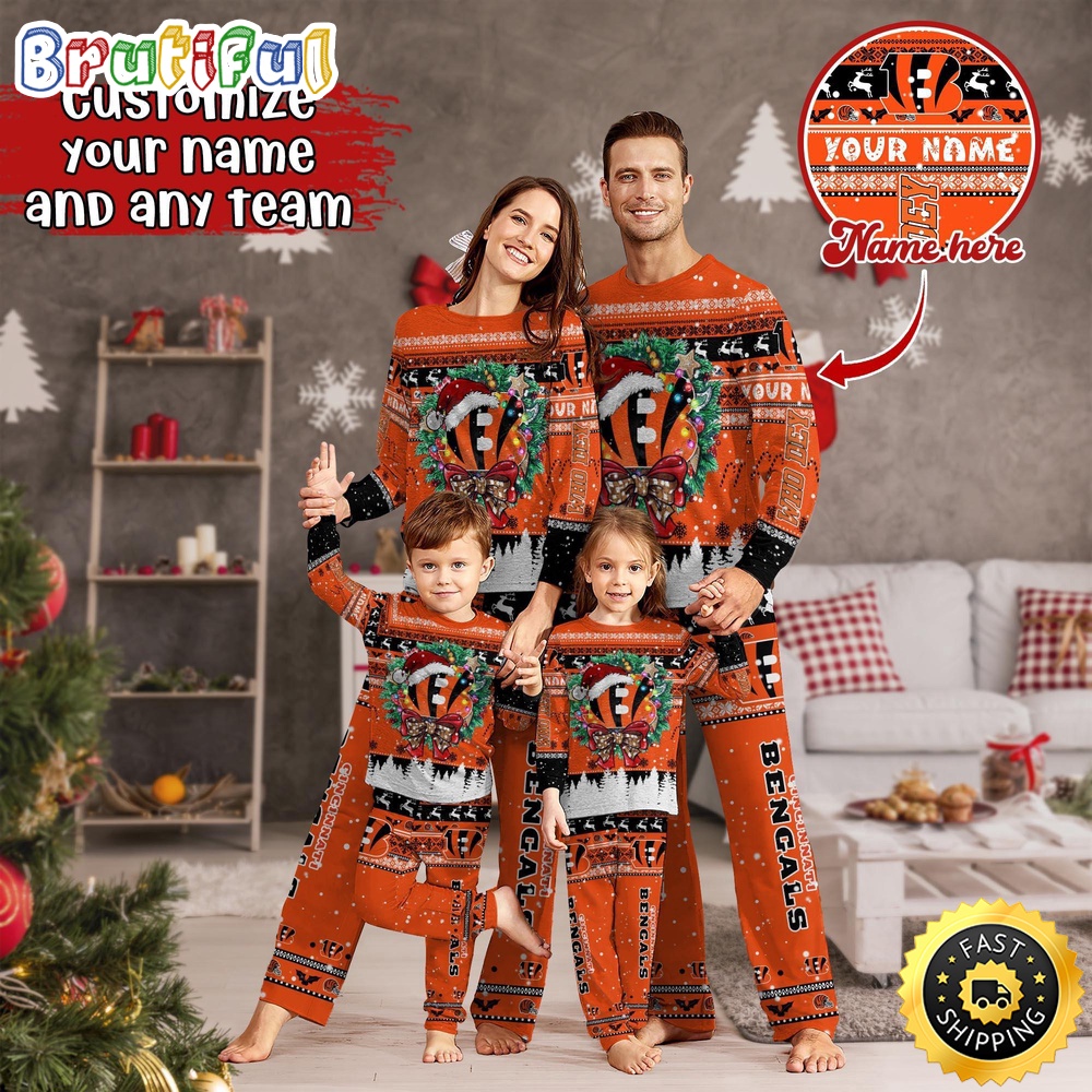 NFL Cincinnati Bengals Pajamas Christmas For Family Custom Name Pajamas