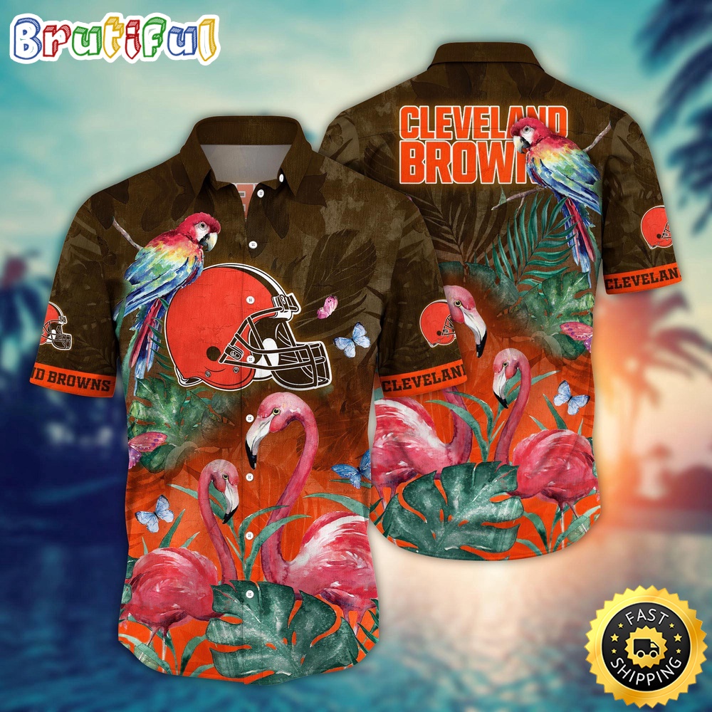 NFL Cleveland Browns Hawaii Shirt Flamingo And Flower Aloha Shirt