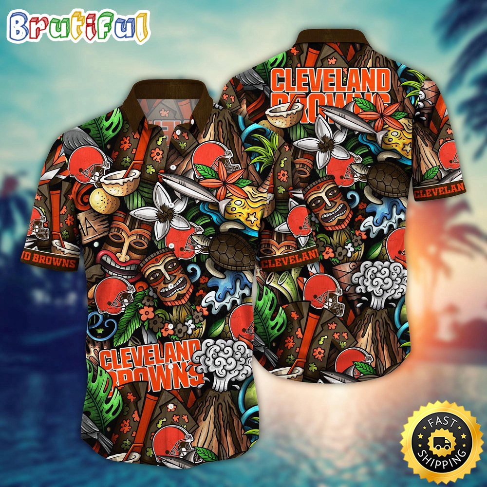 NFL Cleveland Browns Hawaii Shirt Flower Tiki Me Off Aloha Shirt