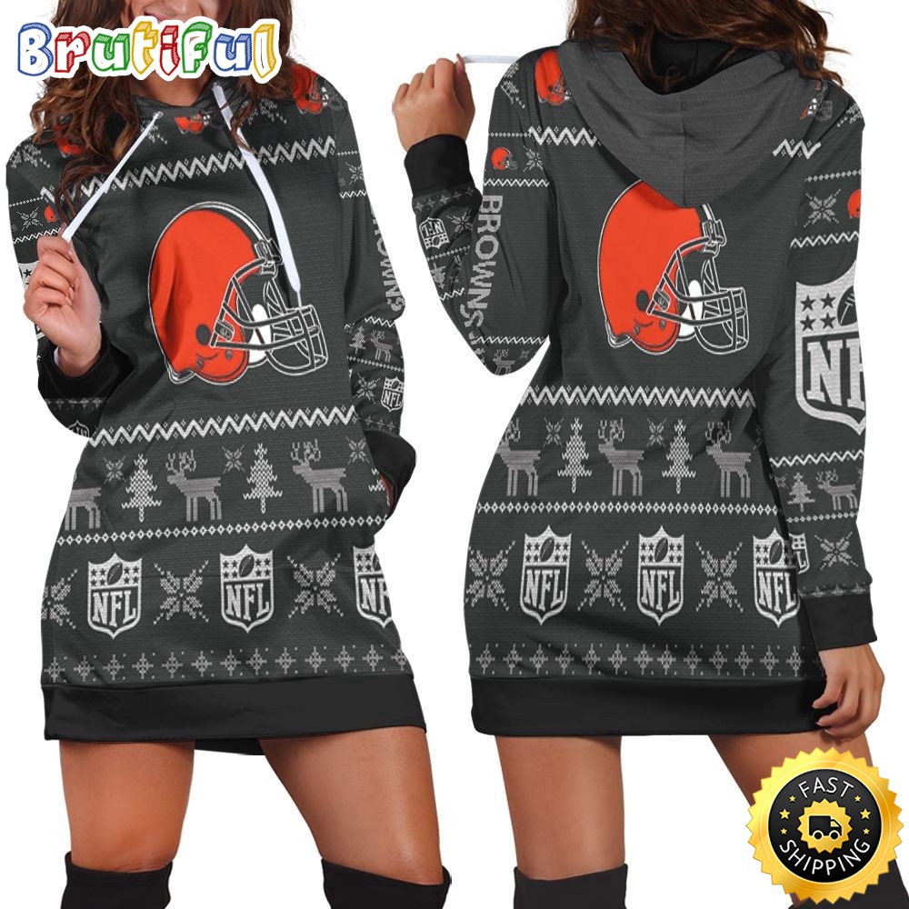NFL Cleveland Browns Hoodie Dress Christmas Print 3D Hoodie Women