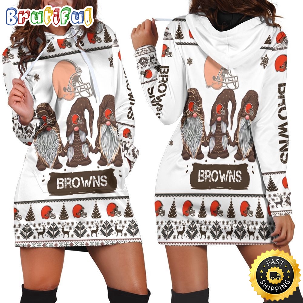 NFL Cleveland Browns Hoodie Dress Gnomes All Over Print Hoodie Women