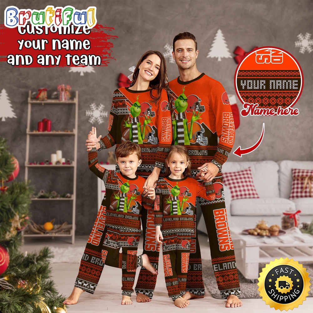 NFL Cleveland Browns Pajamas Christmas Sports For Family Custom Name Pajamas