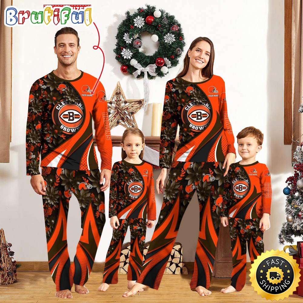 NFL Cleveland Browns Pajamas Flower For Family Custom Name Pajamas