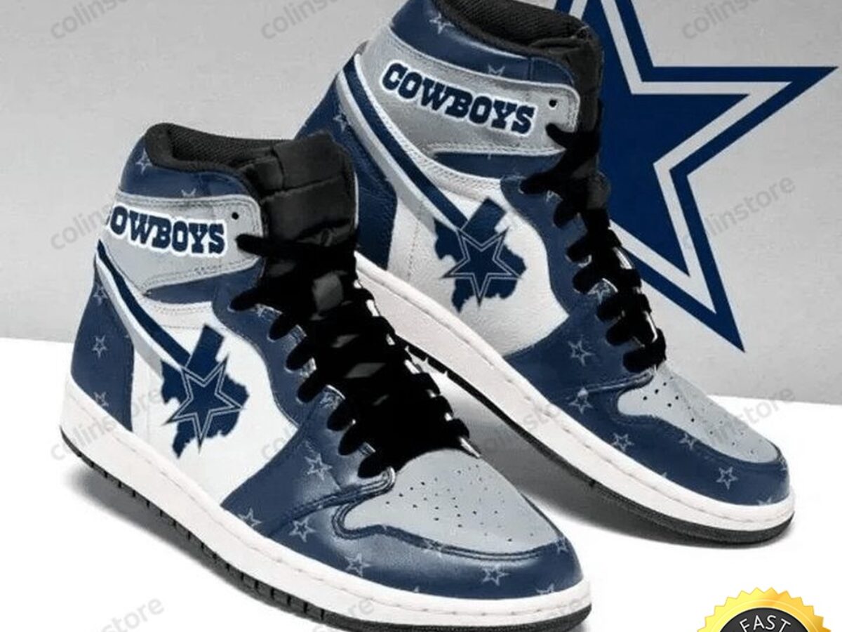 NFL Dallas Cowboys Blue Grey White Air Jordan 1 High Sneakers