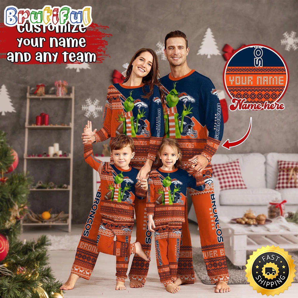 NFL Denver Broncos Pajamas Christmas Sports For Family Custom Name Pajamas