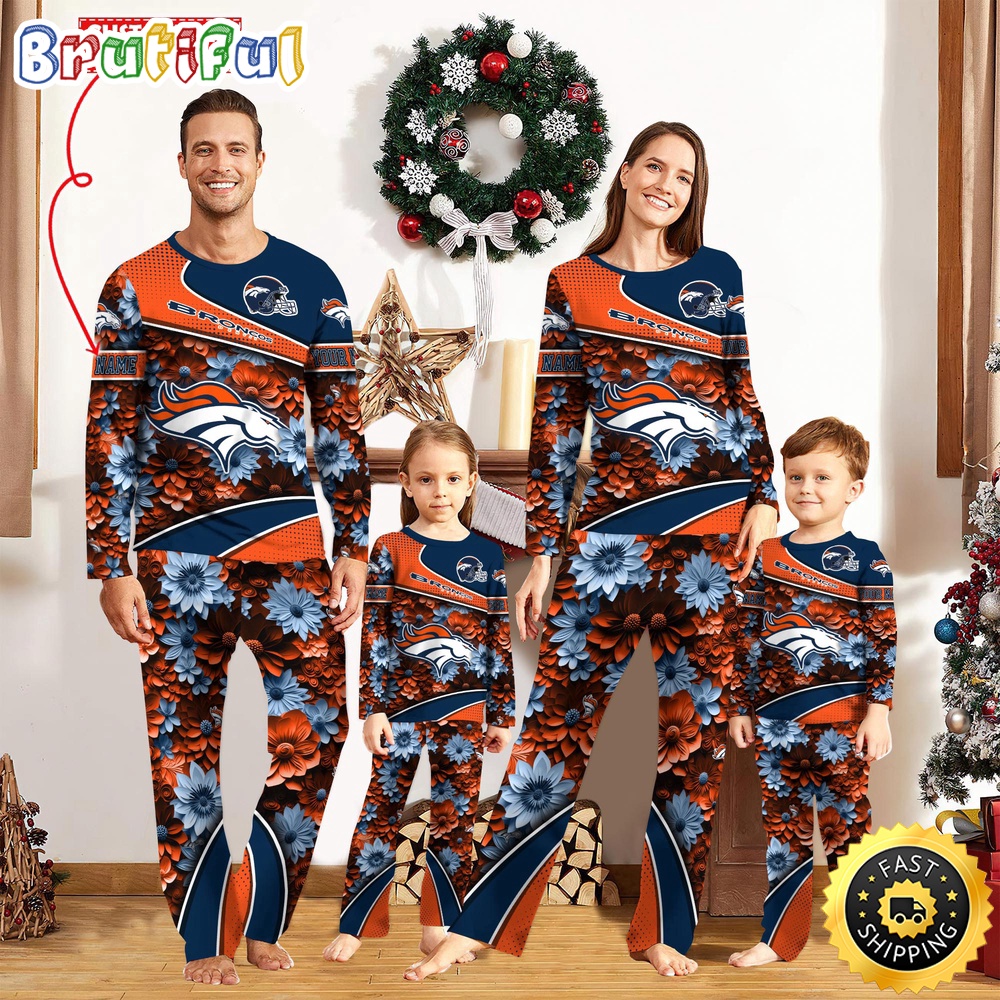 NFL Denver Broncos Pajamas Flower Sports For Family Custom Name Pajamas