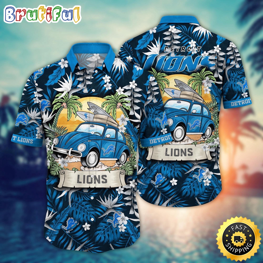 NFL Detroit Lions Hawaii Shirt Car Plam Tree Aloha Shirt