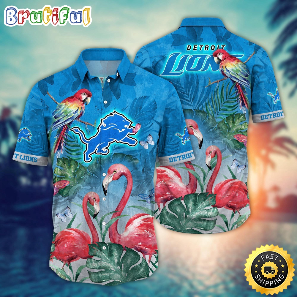 NFL Detroit Lions Hawaii Shirt Flamingo And Flower Aloha Shirt