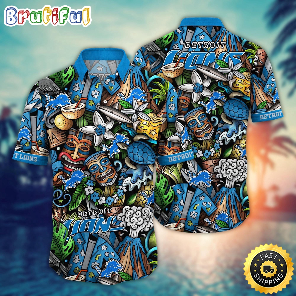NFL Detroit Lions Hawaii Shirt Flower Tiki Me Off Aloha Shirt