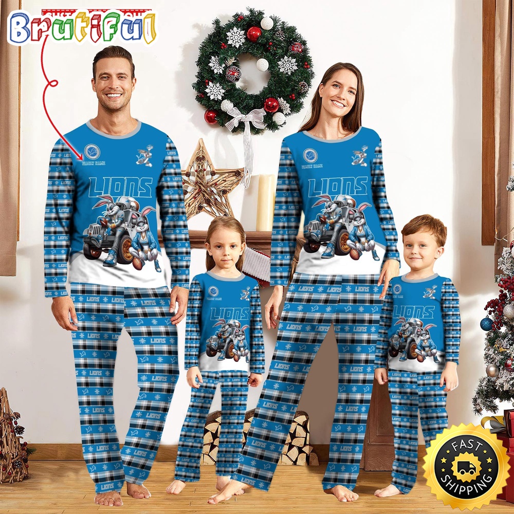 NFL Detroit Lions Pajamas Bunny Sports For Family Custom Name Pajamas