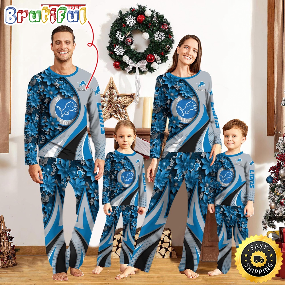 NFL Detroit Lions Pajamas Flower For Family Custom Name Pajamas