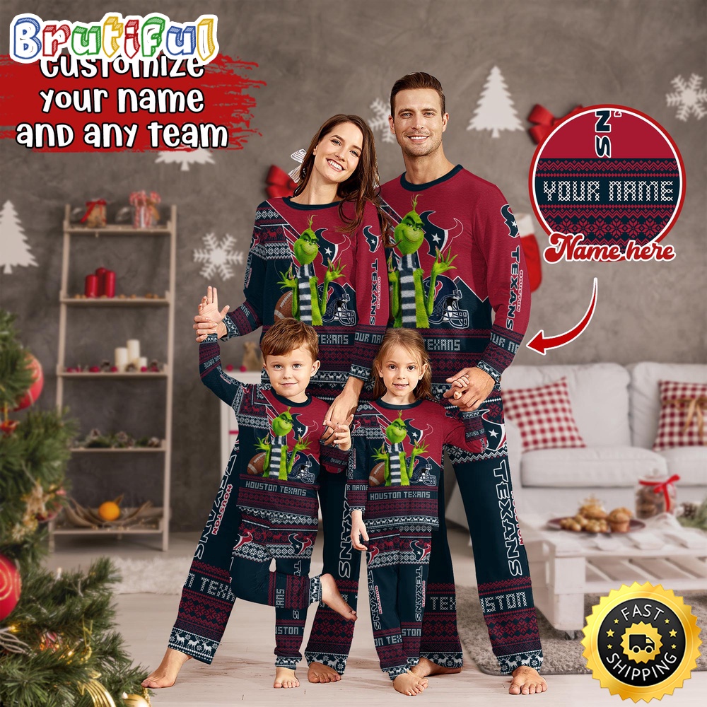 NFL Houston Texans Pajamas Christmas Sports For Family Custom Name Pajamas