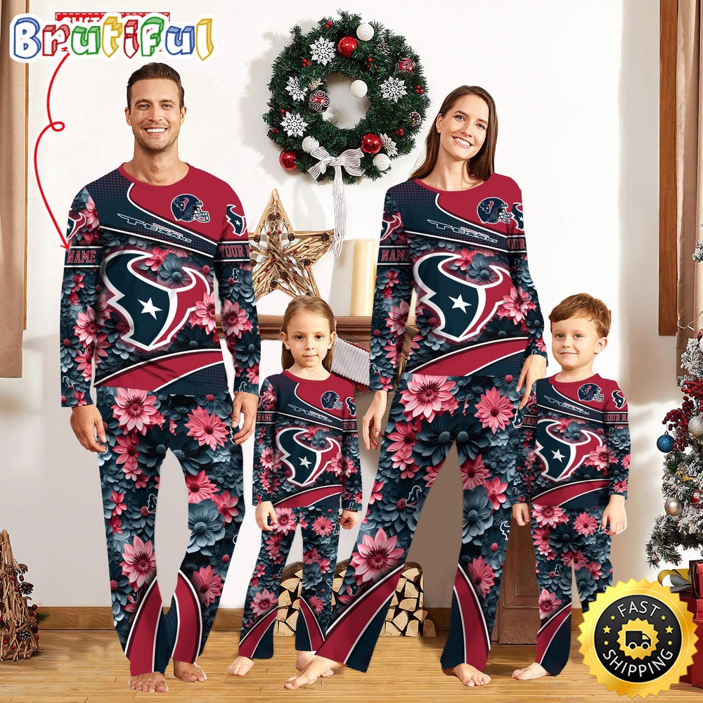 NFL Houston Texans Pajamas Flower Sports For Family Custom Name Pajamas