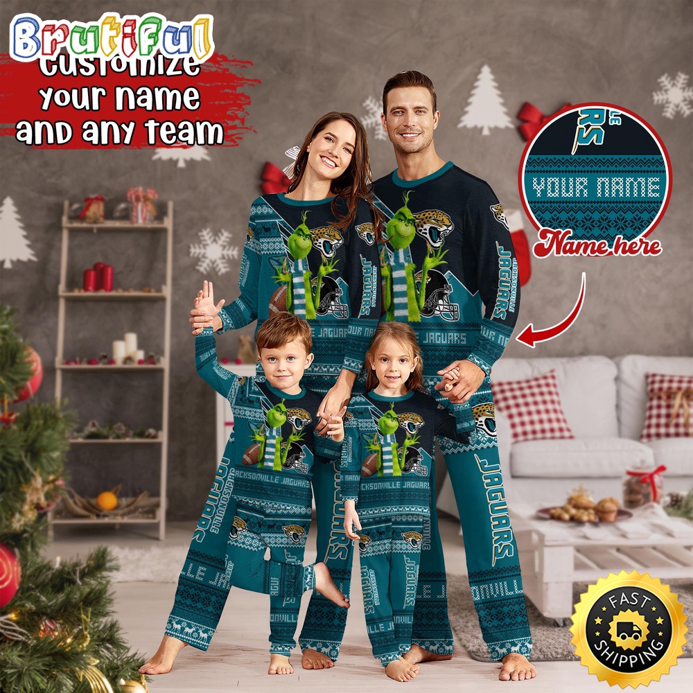 NFL Jacksonville Jaguars Pajamas Christmas Sports For Family Custom Name Pajamas