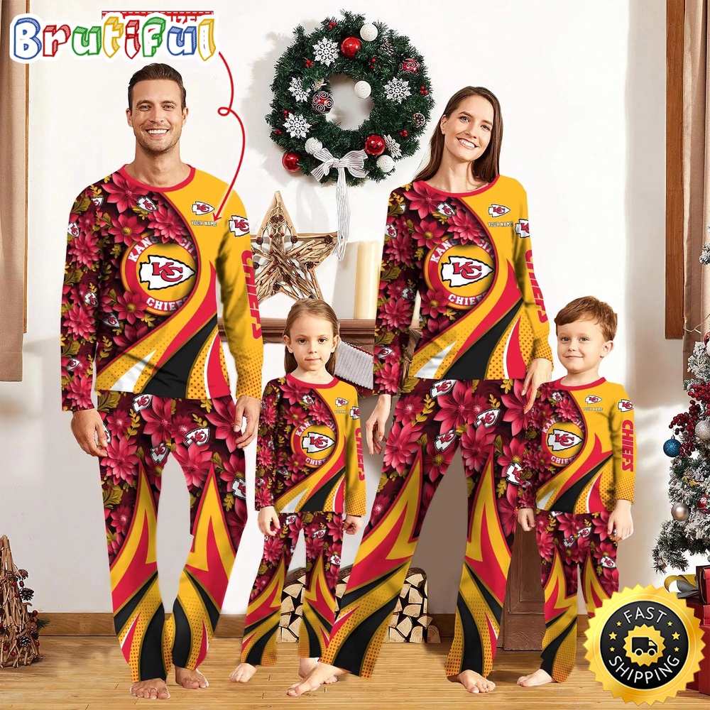 NFL Kansas City Chiefs Pajamas Flower For Family Custom Name Pajamas