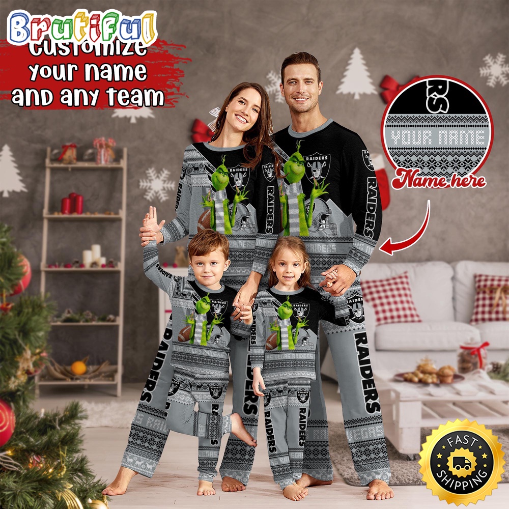 NFL Las Vegas Raiders Pajamas Christmas Sports For Family Custom Name Pajamas