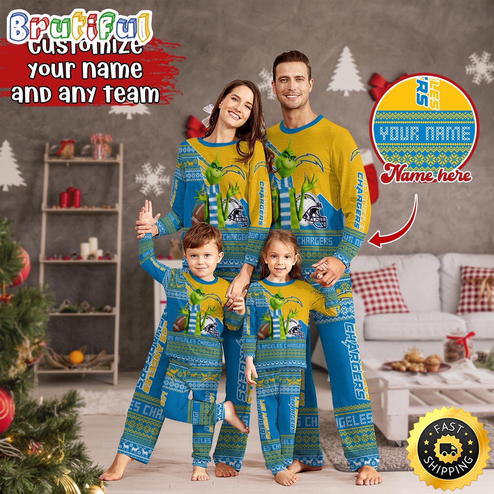 NFL Los Angeles Chargers Pajamas Christmas Sports For Family Custom Name Pajamas