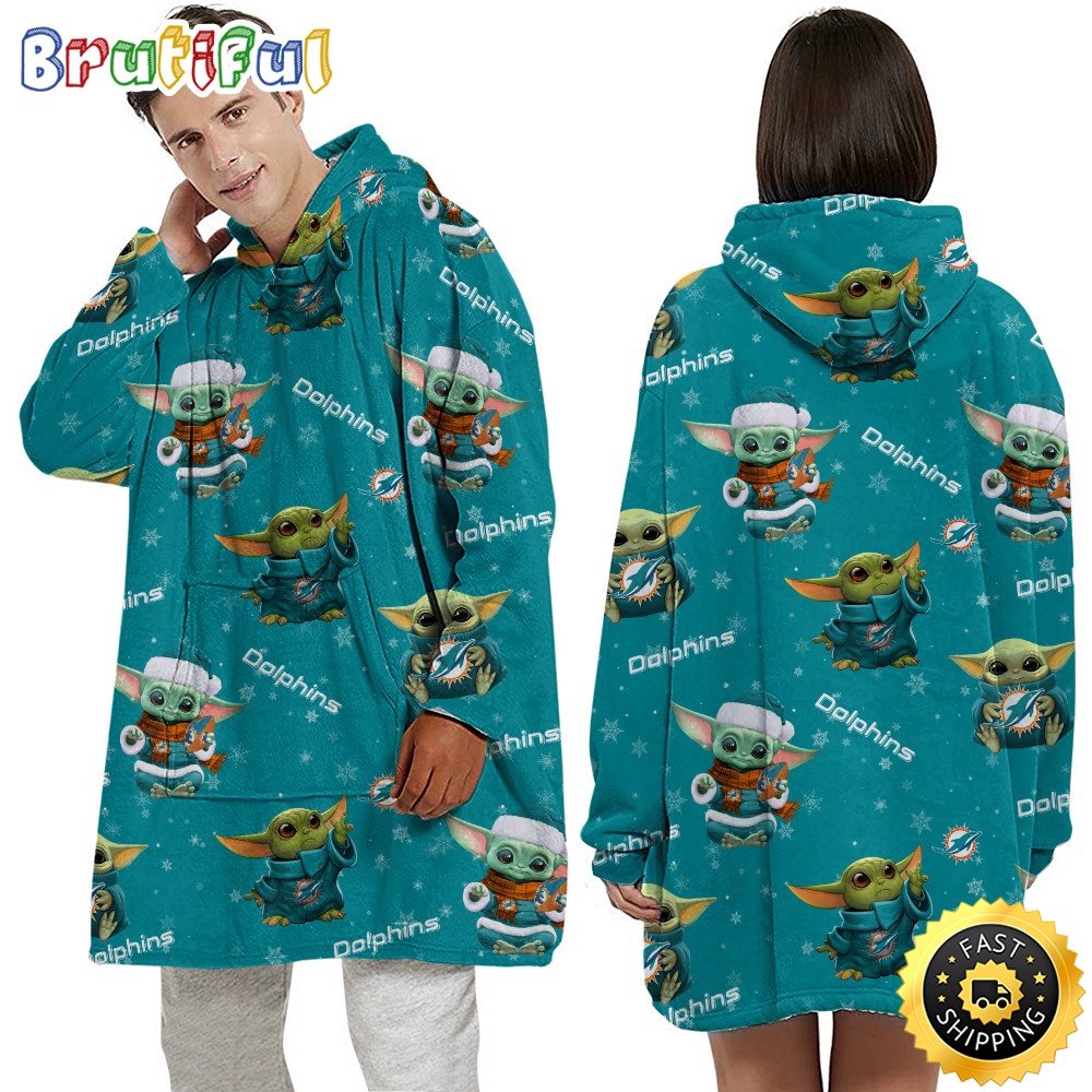 NFL Miami Dolphins Blanket Hoodie Baby Yoda Unisex Hoodie