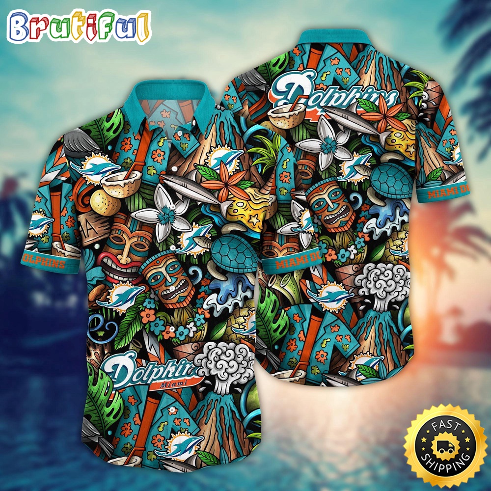 NFL Miami Dolphins Hawaii Shirt Flower Tiki Me Off Aloha Shirt