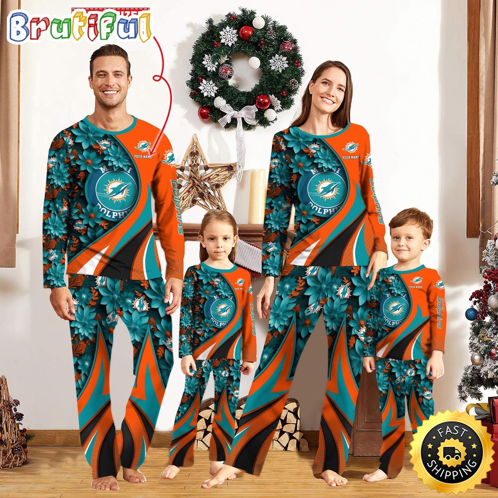 NFL Miami Dolphins Pajamas Flower For Family Custom Name Pajamas