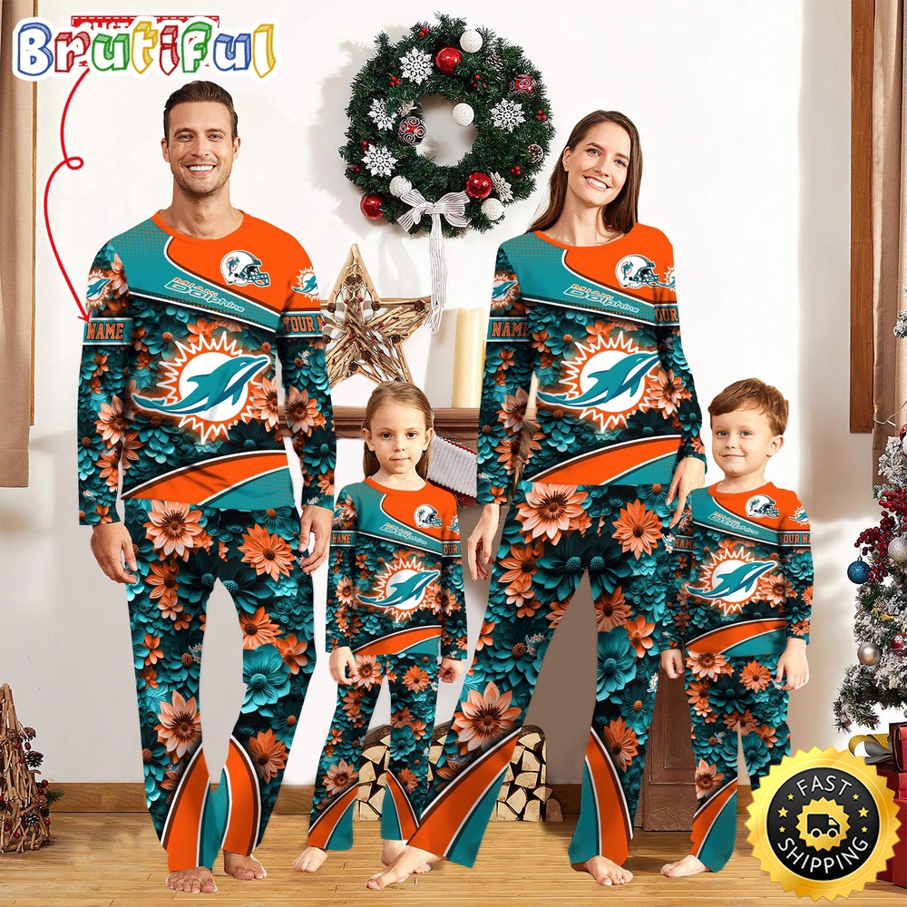 NFL Miami Dolphins Pajamas Flower Sports For Family Custom Name Pajamas