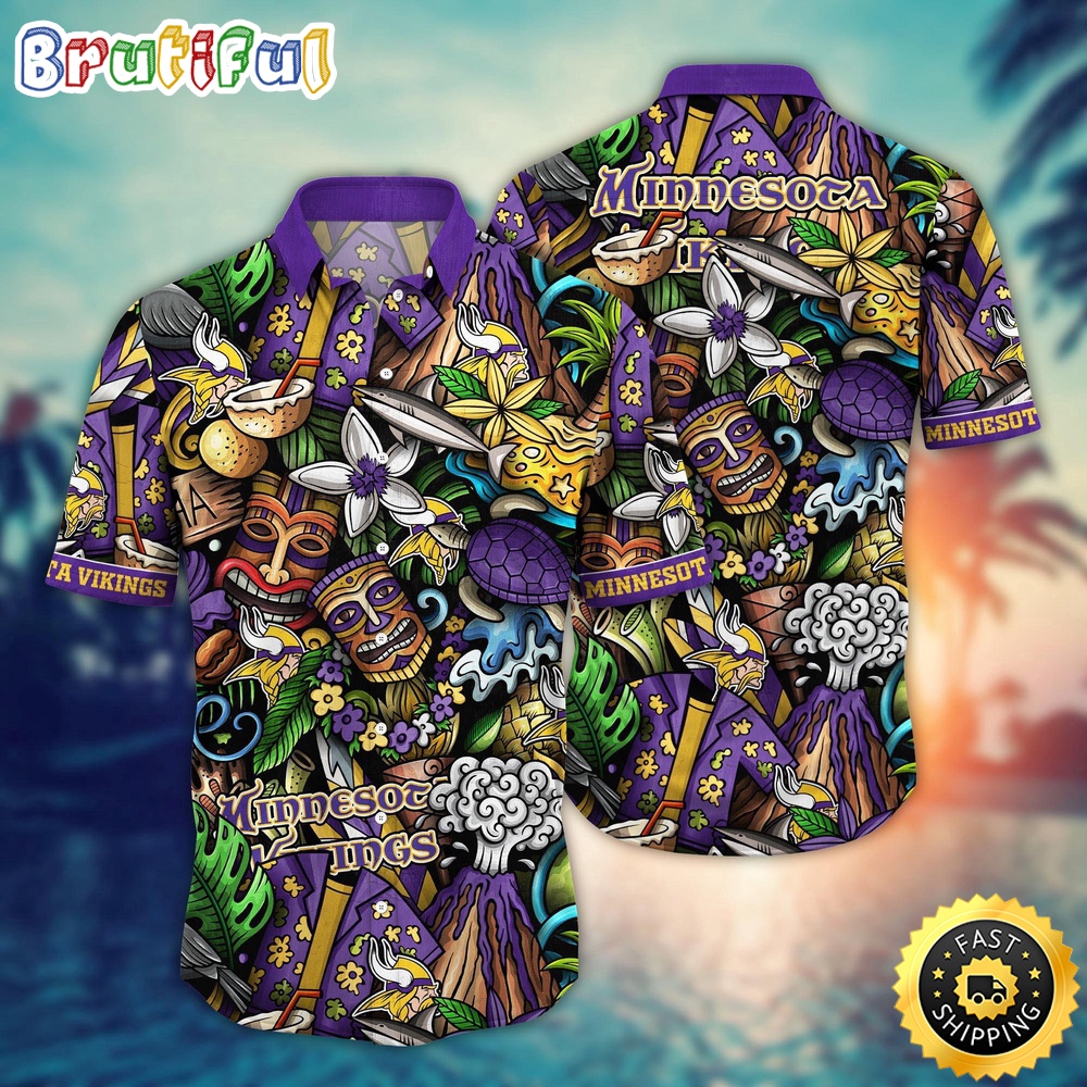 NFL Minnesota Vikings Hawaii Shirt Flower Tiki Me Off Aloha Shirt