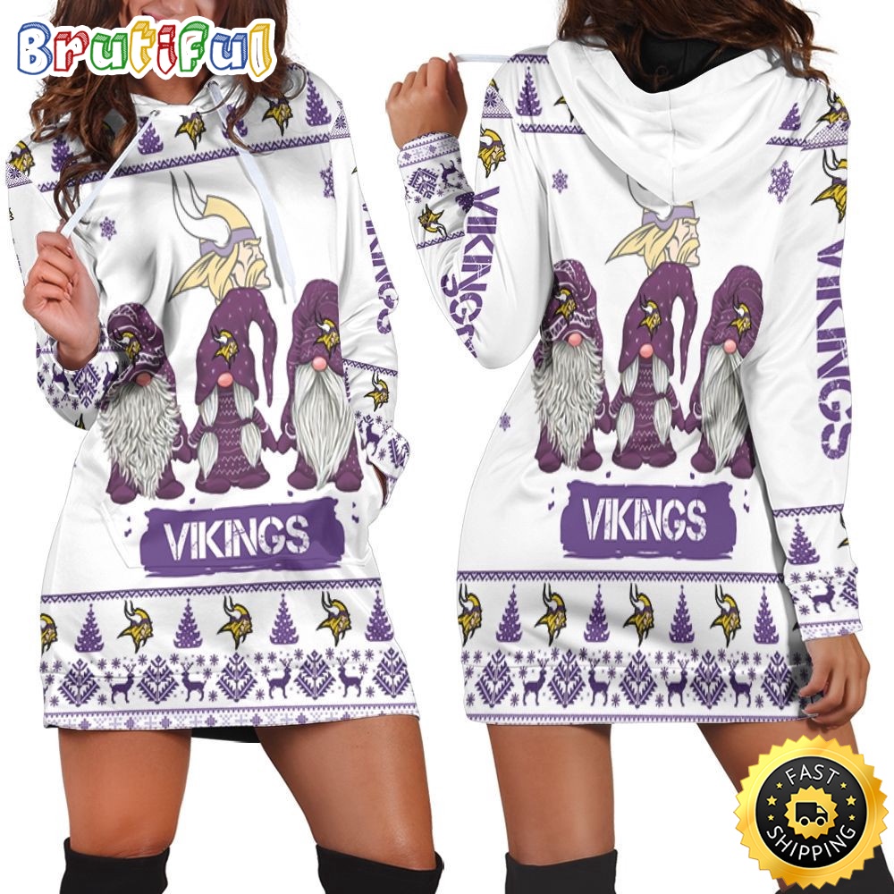 NFL Minnesota Vikings Hoodie Dress Gnomes All Over Print Hoodie Women