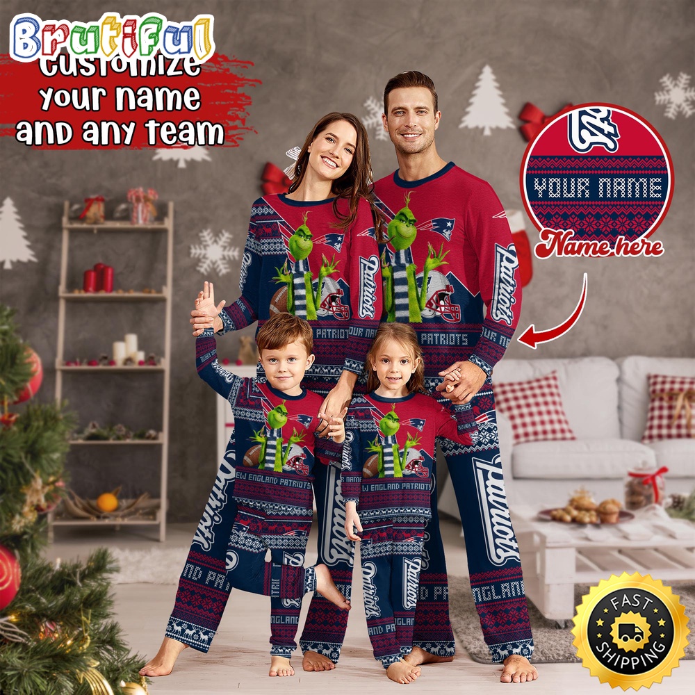 NFL New England Patriots Pajamas Christmas Sports For Family Custom Name Pajamas