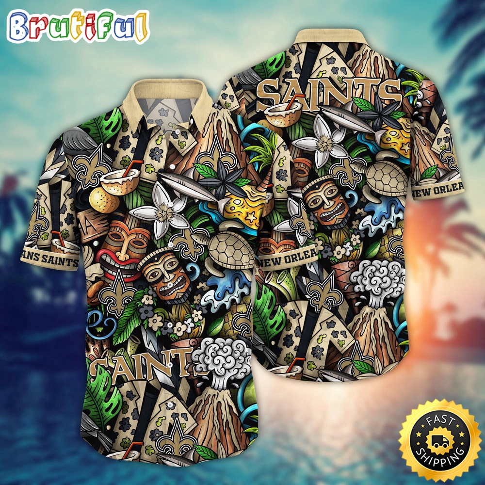 NFL New Orleans Saints Hawaii Shirt Flower Tiki Me Off Aloha Shirt