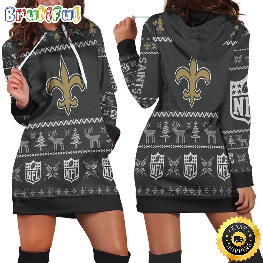 NFL New Orleans Saints Hoodie Dress Christmas Print Hoodie Dress For Women