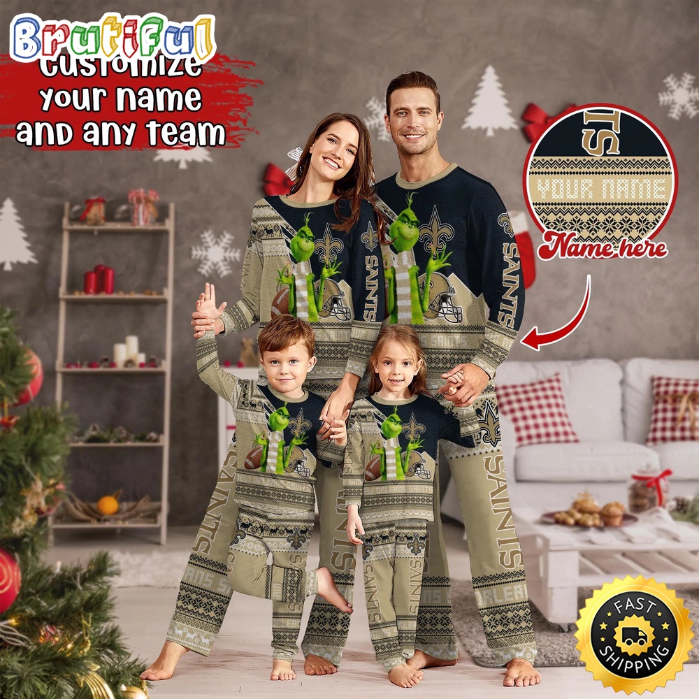 NFL New Orleans Saints Pajamas Christmas Sports For Family Custom Name Pajamas
