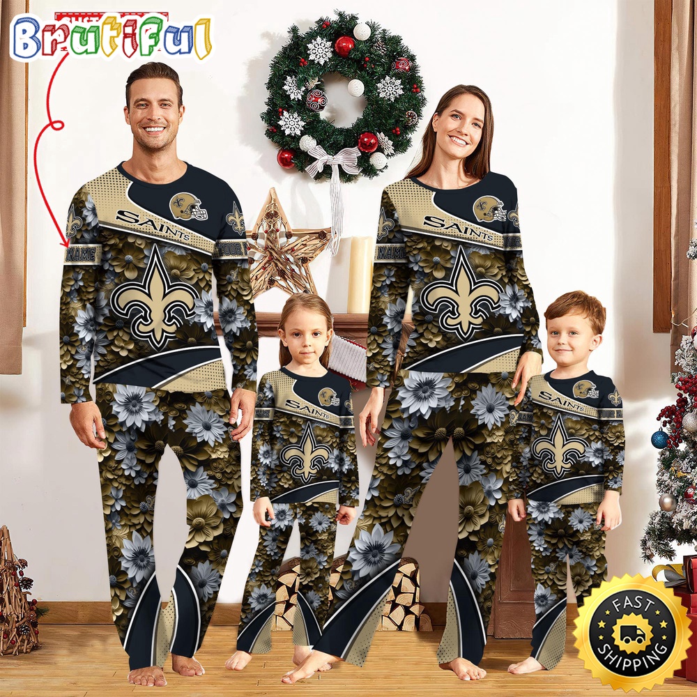 NFL New Orleans Saints Pajamas Flower Sports For Family Custom Name Pajamas
