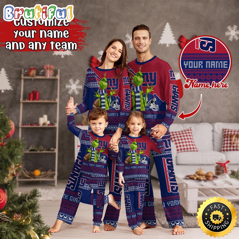 NFL New York Giants Pajamas Christmas Sports For Family Custom Name Pajamas