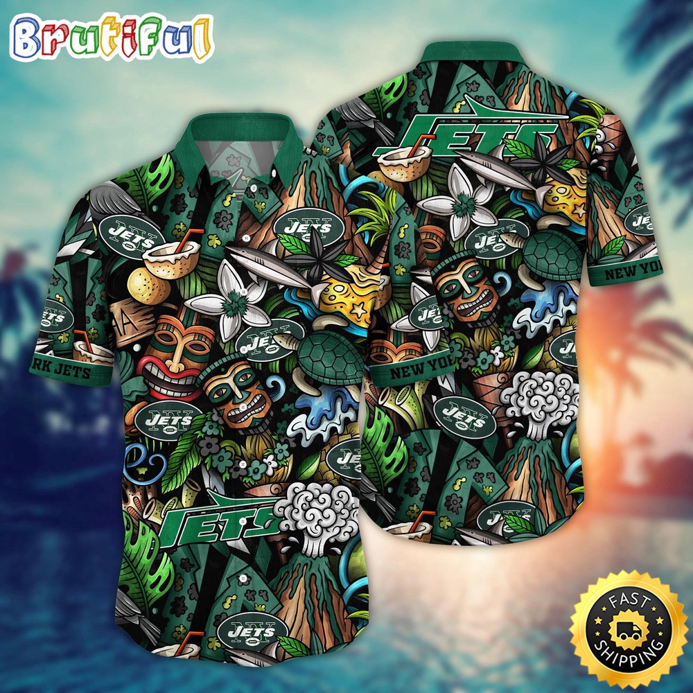 NFL New York Jets Hawaii Shirt Flower Tiki Me Off Aloha Shirt