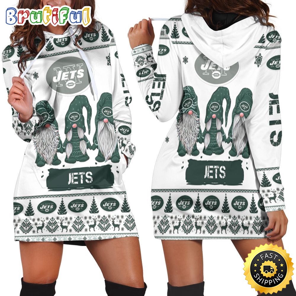 NFL New York Jets Hoodie Dress Gnomes All Over Print Hoodie Women