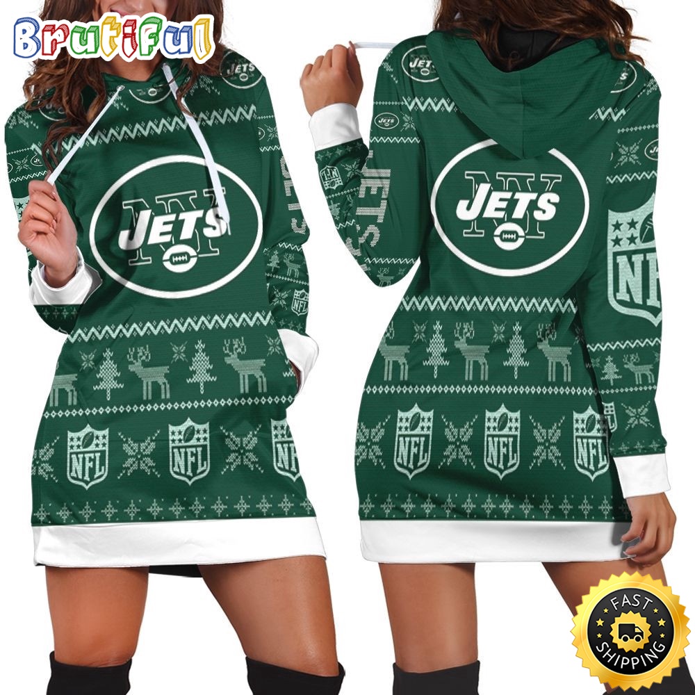 NFL New York Jets Nfl Hoodie Dress Christmas Print Hoodie Dress For Women