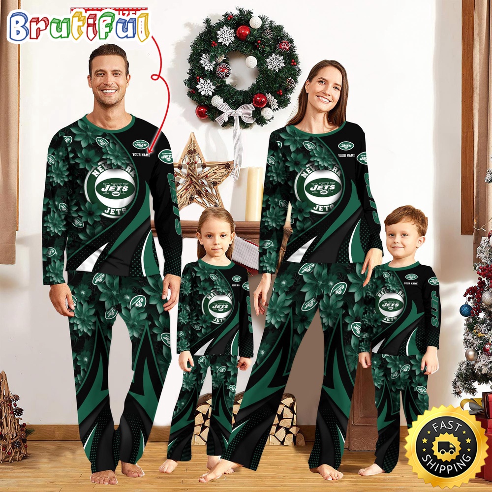 NFL New York Jets Pajamas Flower For Family Custom Name Pajamas