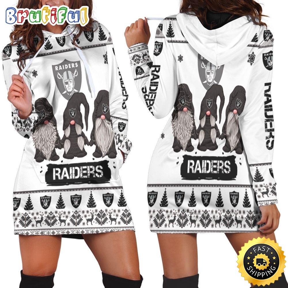 NFL Oakland Raiders Hoodie Dress Gnomes All Over Print Hoodie Women