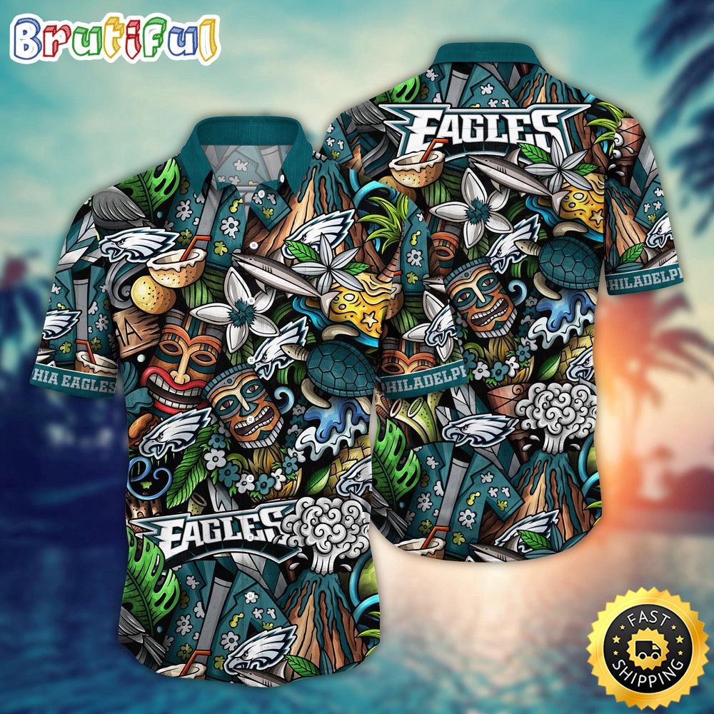 NFL Philadelphia Eagles Hawaii Shirt Flower Tiki Me Off Aloha Shirt