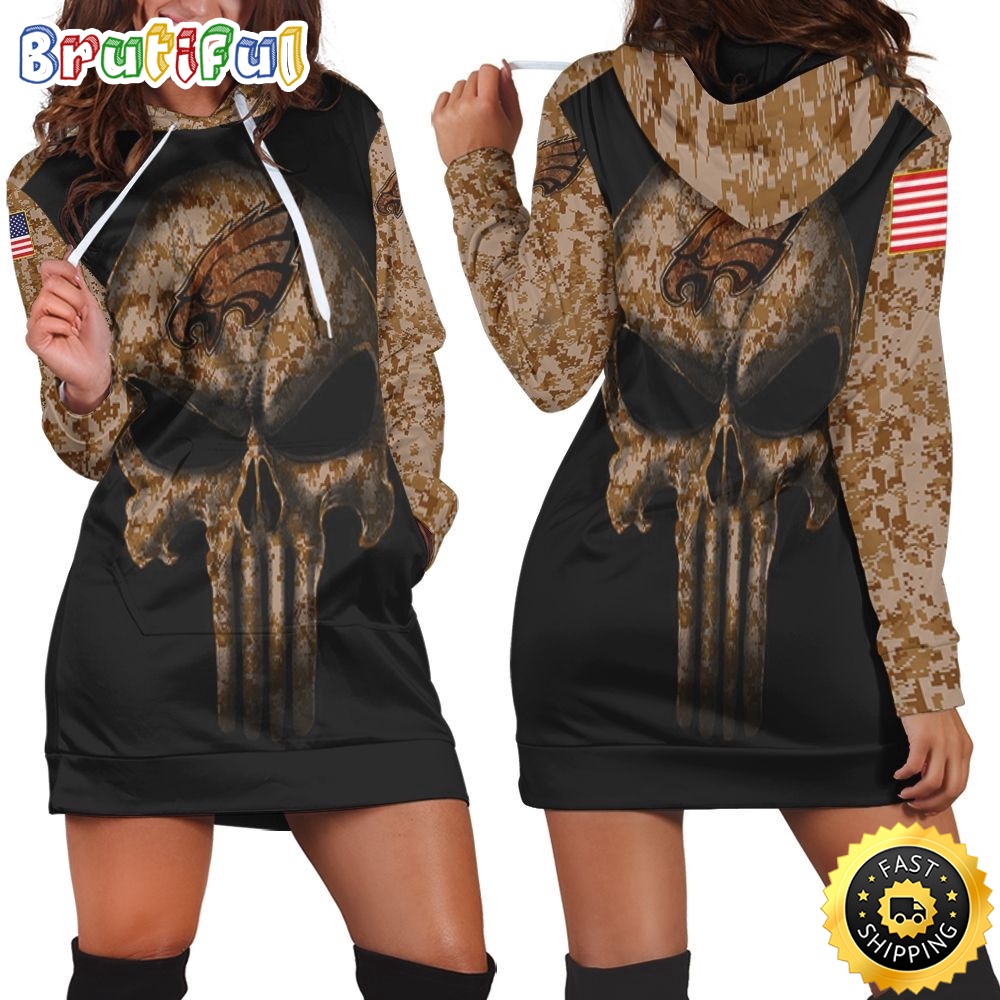 NFL Philadelphia Eagles Hoodie Dress American Flag Camouflage Skull